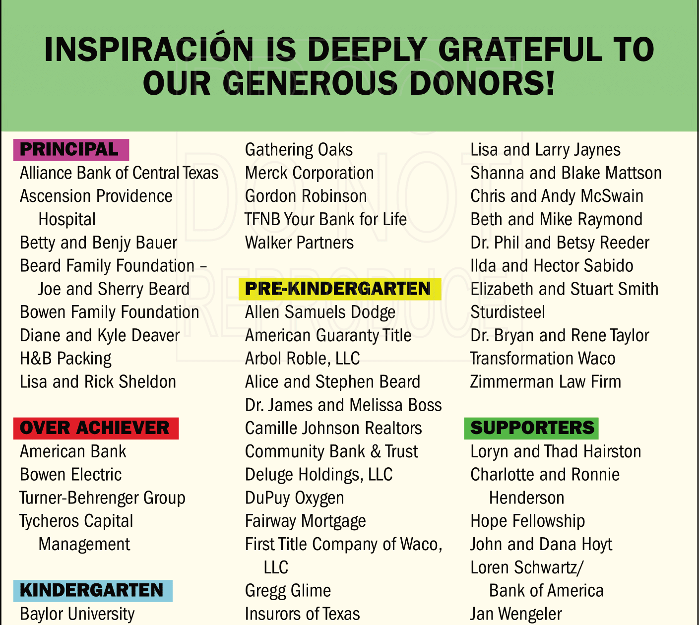 Inspiracion is deeply grateful to our generous donors!